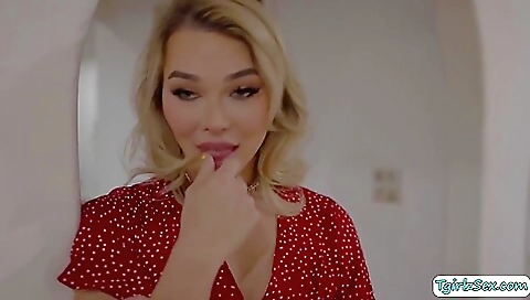 Hot blonde gets fucked and swallow cum